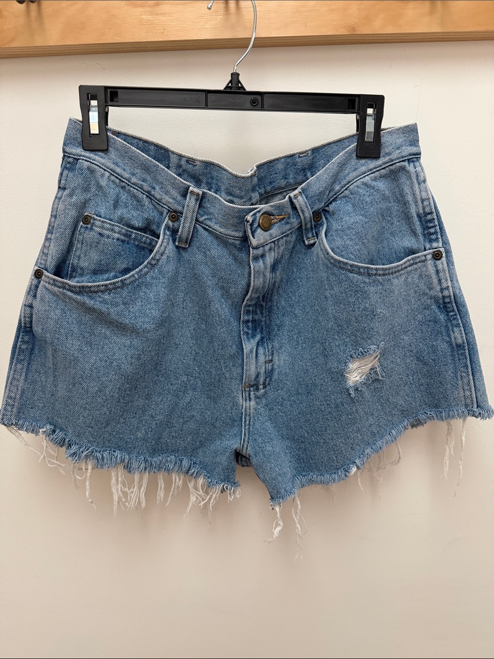 Wrangler Light Blue Distressed High-Waist Denim Shorts